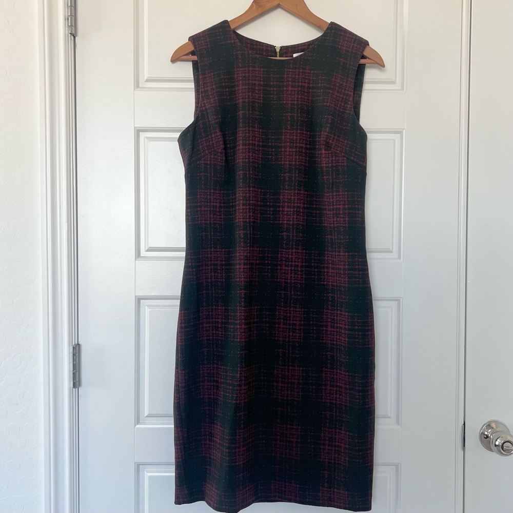 Calvin Klein Black Red Plaid Sleeveless Dress